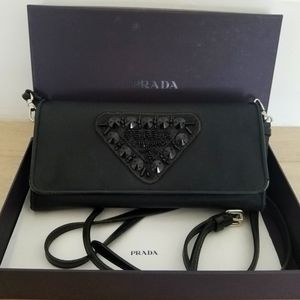PRADA Tessuto Nylon 2way Shoulder Bag Wallet Black Beads Logo - Evening clutch